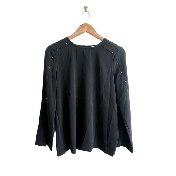 Calvin Klein Blouse Long Sleeve Black Studs Raglan Pullover Polyester Women's S - Picture 1 of 8